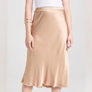 NWT National Ltd Mable Gold Satin Midi Skirt Sz M Bias Cut Elastic Waistband